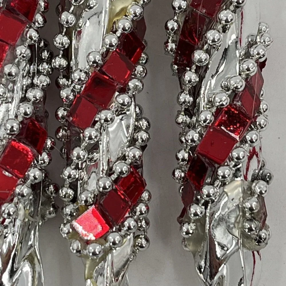 Vintage Christmas Swirl Icicle‎ Red Silver and Beaded Ornaments